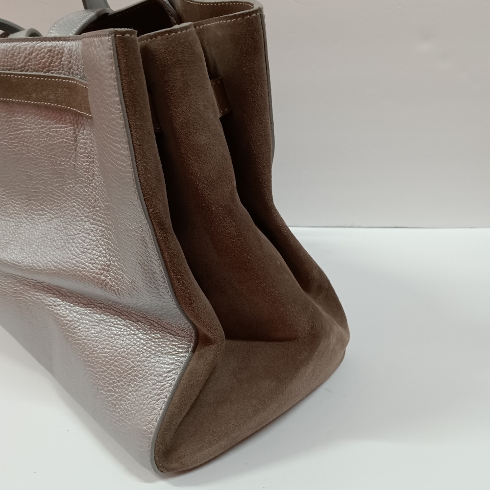 Alberta Di Canio Leather & Suede Tote Metallic Silver Tote Bag Purse - Picture 6 of 12